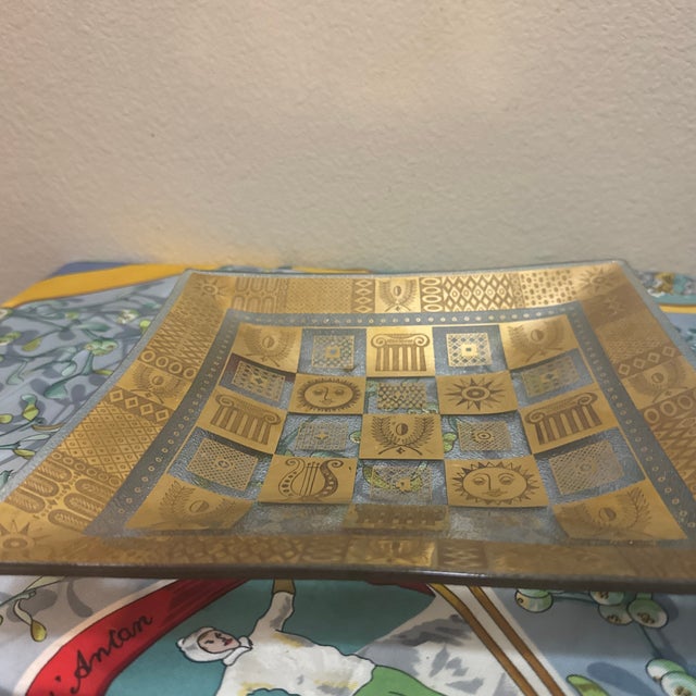 1960s Mid-Century Modern Signed Georges Briard Gilt and Pebble Glass Square Platter For Sale - Image 4 of 8