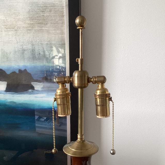 2000 - 2009 Christopher Spitzmiller Espresso Glaze Double Gourd Ceramic Table Lamp For Sale - Image 5 of 7