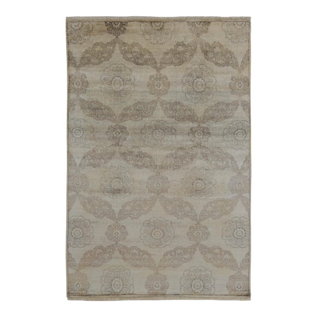 Rug & Kilim’s Classic Style Rug in Beige-Brown and Silver-Gray Floral Patterns For Sale