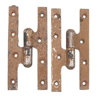 Pair of Vintage 2.625 X 5.562 In. Steel Lift Off Olive Door Hinges For Sale