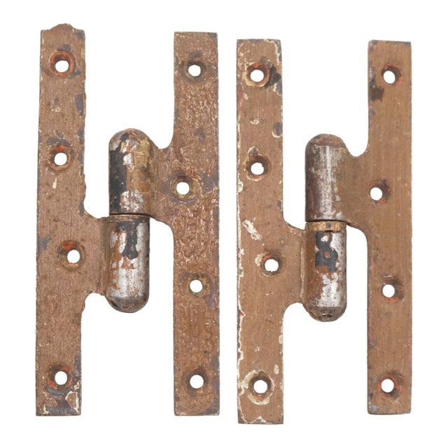 Pair of Vintage 2.625 X 5.562 In. Steel Lift Off Olive Door Hinges For Sale