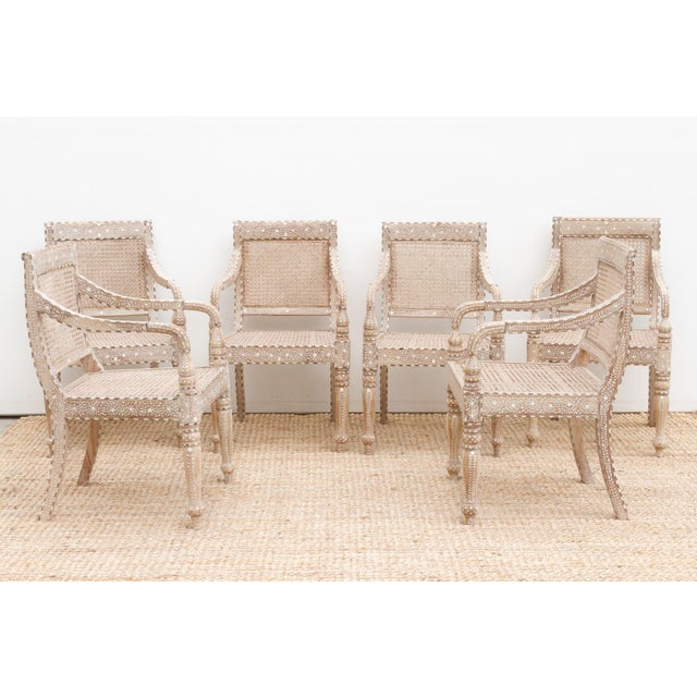 Raj British Colonial Inlaid Dining Chairs, Set of 6 For Sale - Image 4 of 10