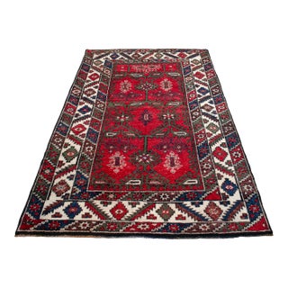 1960s Authentic Turkish Rug, Red & Indigo Wool Carpet, Hand-Spun Anatolian Rug, Sustainable Antique Rug For Sale