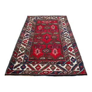 1960s Authentic Turkish Rug, Red & Indigo Wool Carpet, Hand-Spun Anatolian Rug, Sustainable Antique Rug