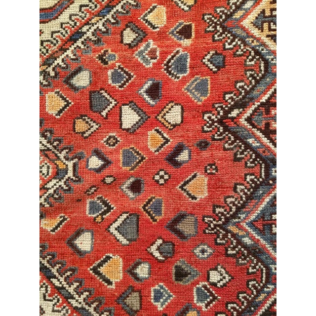Vintage Persian Shiraz Tribal Area Rug, Hand-Knotted Wool, Geometric Pattern, Red & Ivory, 5x10 For Sale - Image 11 of 13