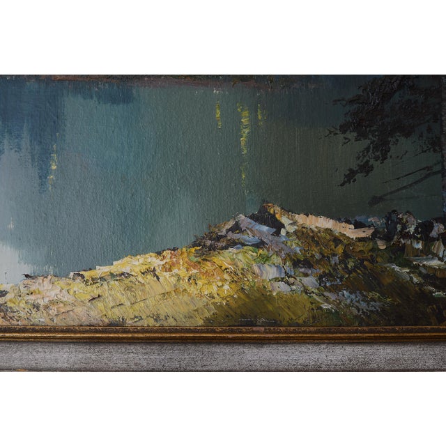 Textile Vintage Snow-Capped Mountains & Lake Landscape Painting For Sale - Image 7 of 14