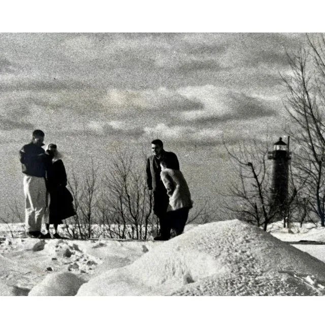 Mid-Century Modern 1950s Large Black and White Mounted Photograph, Lake Michigan Lighthouse in Winter For Sale - Image 3 of 13
