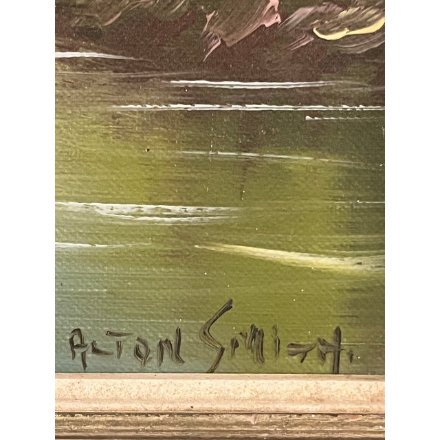 Wood Vintage Signed Landscape Oil Painting on Board, Circa 1960s For Sale - Image 7 of 8