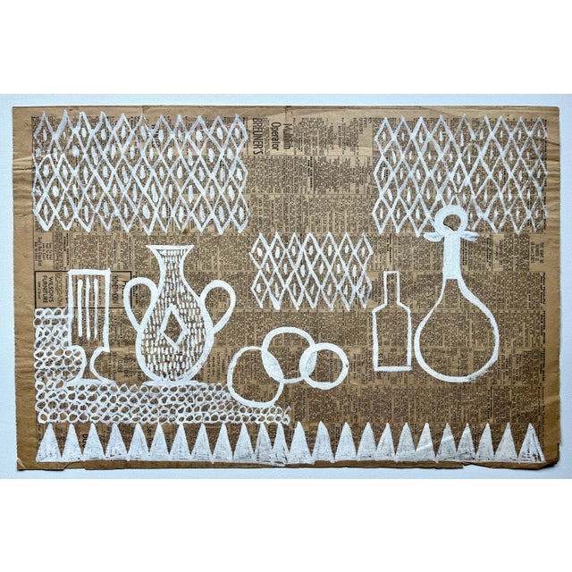 Robert Gilberg (1911-1970) "Still Life in White" c.1950s Gouache on newspaper from Sacramento Bee 1957 22.75"x15.25"...