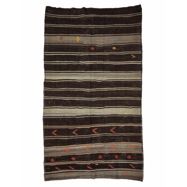 Textile Brown & Gray Vintage Goat Hair Kilim Rug For Sale - Image 7 of 7