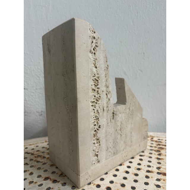 Travertine bookend or desk organizer or letter holder, in the style of designers Fratelli Mannelli or Enzo Mari for...
