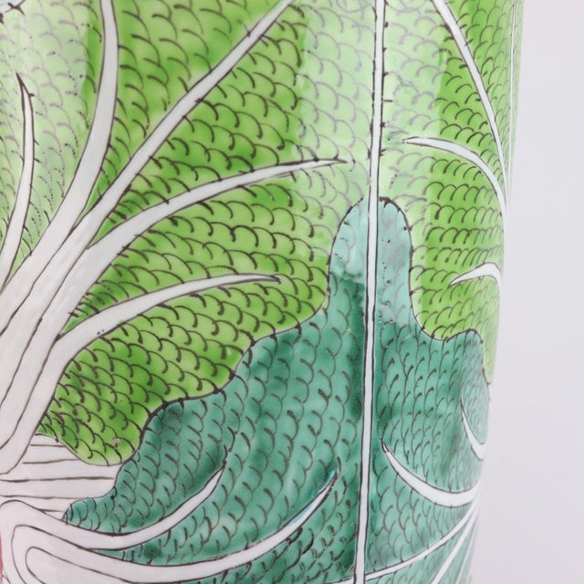 Limited Edition Hand-Painted Jingdezhen Porcelain Umbrella Stand – Bok Choy “Shou” Longevity Pattern For Sale In Washington DC - Image 6 of 7