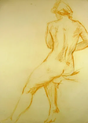 Nude From Behind in Orange Pastel