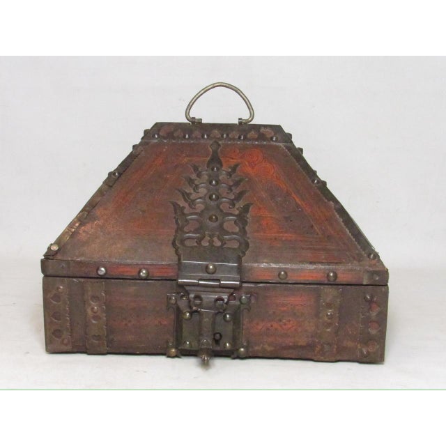 Antique Indian Iron Bound and Lacqured Dowry or Jewelry Box For Sale - Image 9 of 12