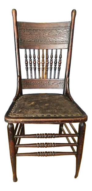 Pressed Back Chair with Leather Seat and Turned Parts