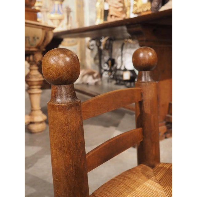 Brown Pair of Circa 1940 French Low Fireplace Chairs in Carved Beech and Rush For Sale - Image 8 of 12