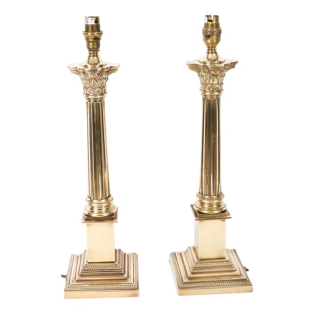Vintage Bronze Corinthian Column Table Lamps, Set of 2 For Sale