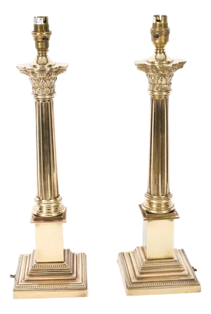 Vintage Bronze Corinthian Column Table Lamps, Set of 2