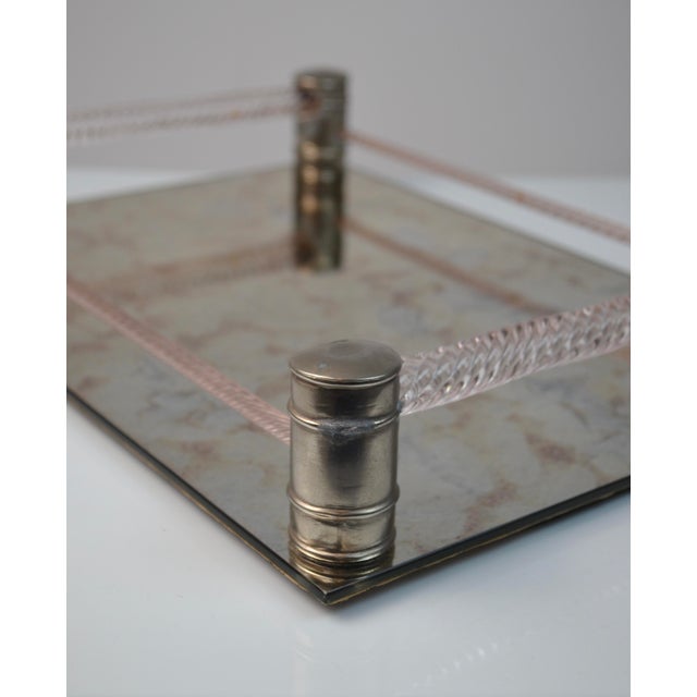 Mid-Century Modern Mid-Century Italian Tray with Twisted Pink Glass and Mirrored Base, 1950s For Sale - Image 3 of 18