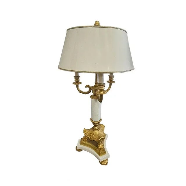 Three-Light Table Lamp in Bronze and White Marble, 1960s For Sale - Image 3 of 6