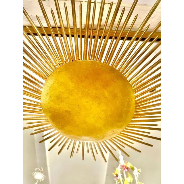 Spanish Solar Crown Sunburst Wall Light in Gilt Metal, 1950 For Sale - Image 9 of 10