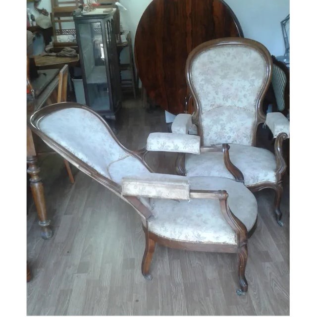 Set of 19th Century Voltaire Armchairs in Walnut, France For Sale - Image 3 of 4