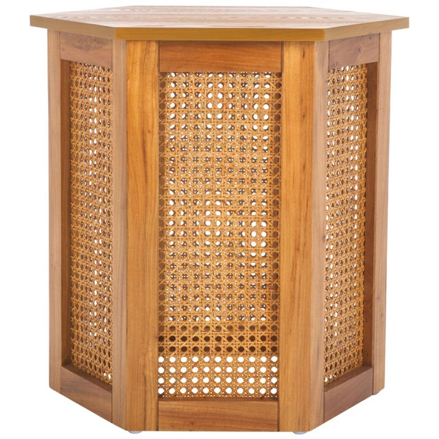 Danez Hexagon Cane Accent Table in Natural / Natural For Sale - Image 9 of 9