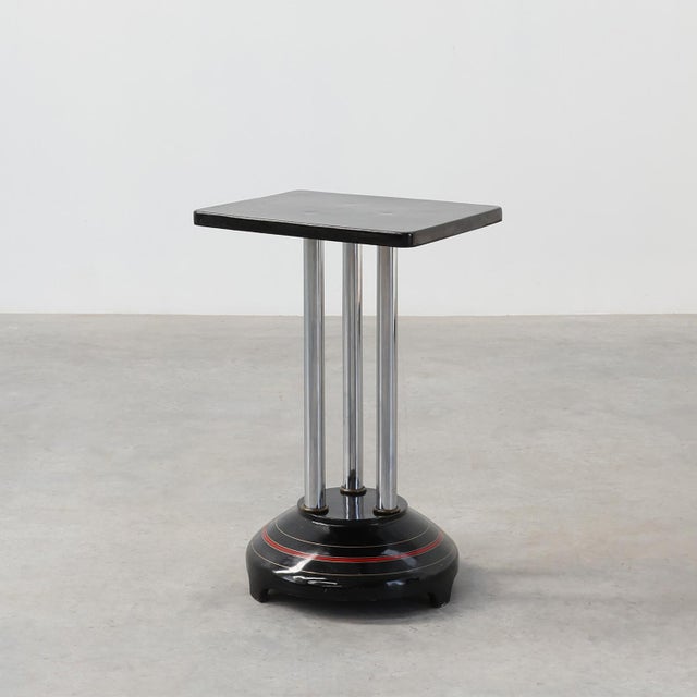 Art Deco Pedestal Table with Chrome Columns and Black Lacquered Base, France, 1920s For Sale - Image 13 of 13