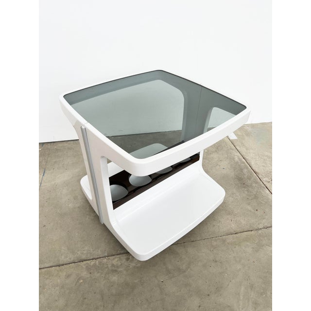 Vintage Rolling Bar Cart in White Plastic and Smoked Glass by Marc Held, 1970s For Sale - Image 4 of 13
