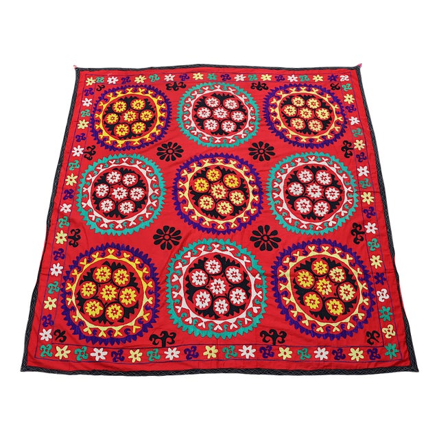 Vintage Hand Embroidered Suzani Wall Hanging, 1920s For Sale