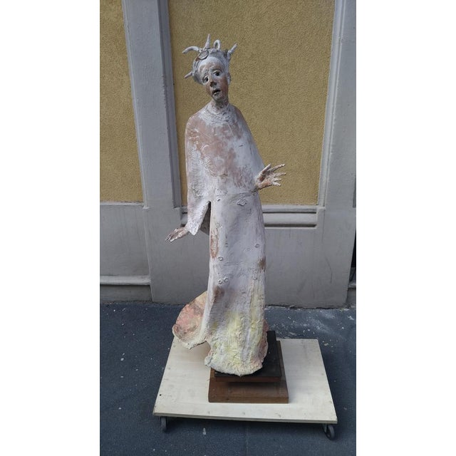 Maurizio Zurla Crema, Figurative Sculpture, 1970s, Polychrome Terracotta on Wood Base For Sale - Image 15 of 15
