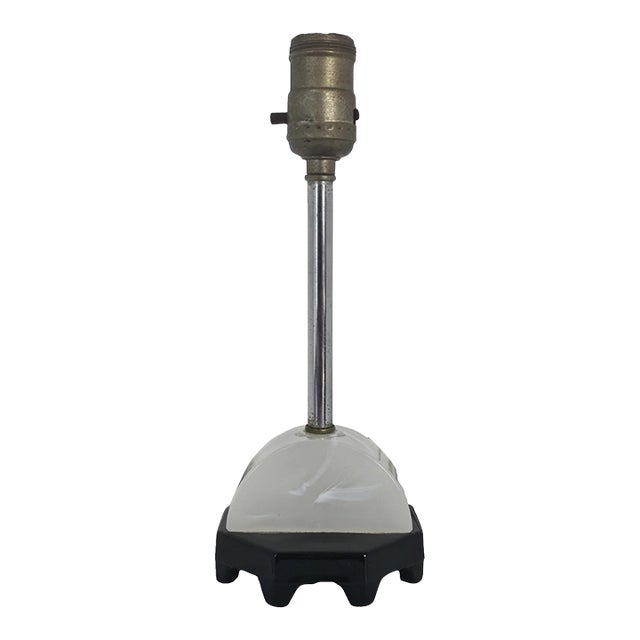 Vintage 1930s Art Deco Black & White Slag Glass Lamp — Globe Specialty Co. For Sale