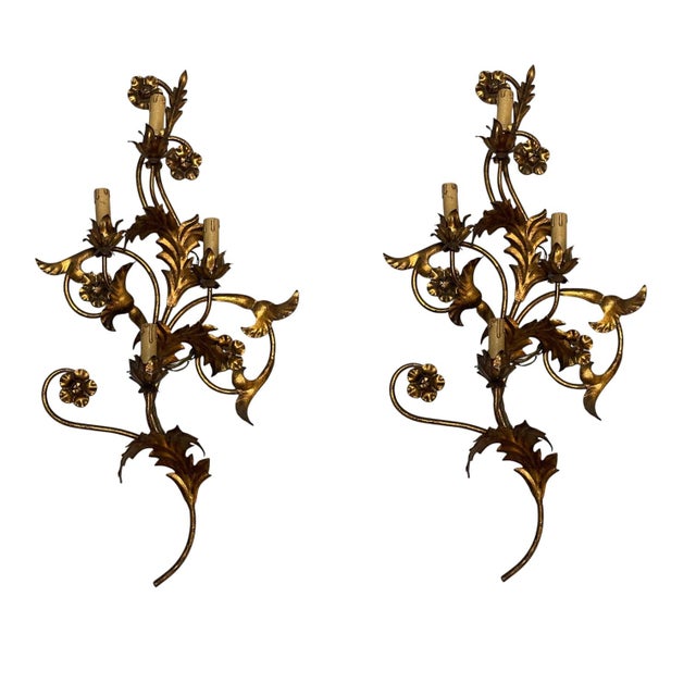 Large Florentine Gold Gilded Tole Sconces, 1960s, Set of 2 For Sale - Image 13 of 13