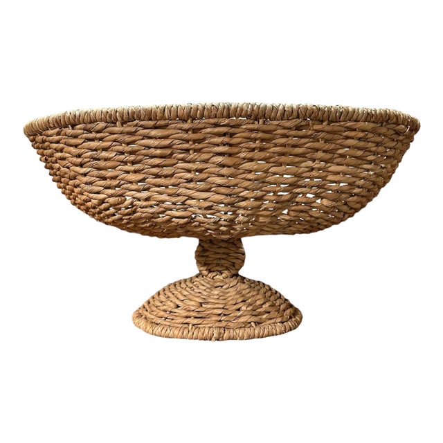 Large Sea Grass Rattan Pedestal Basket Woven Bowl For Sale