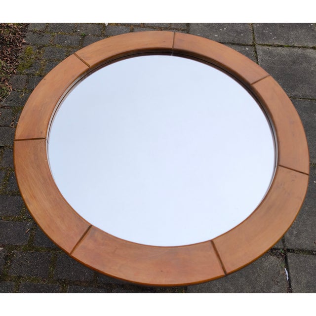 Mid-Century Modern Swedish Round Wooden Mirror, 1960s For Sale - Image 3 of 3