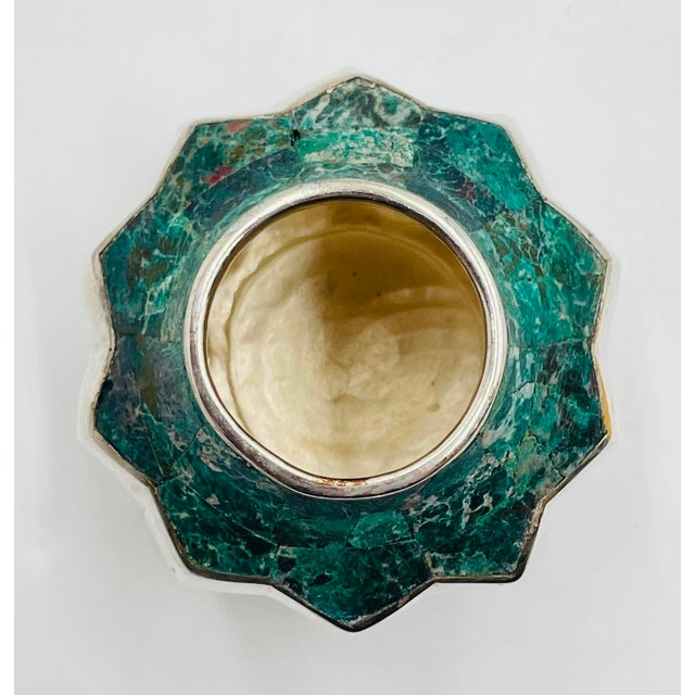Vintage Emilia Castillo Malachite Silver Vase, Taxco Mexican Modernism For Sale - Image 11 of 17