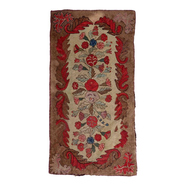 1880s Handmade Antique American Hooked Rug 2.8' X 5.5' For Sale