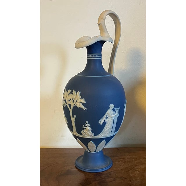 Antique 19th Century Wedgwood Dark Blue Jasperware Oinoche Vase, Urn or Ewer Decorated With Apollo and the Muses Circa 1850 For Sale - Image 9 of 18