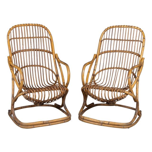 20th Century Italian Wicker Armchairs by Tito Agnoli, 1960s, Set of 2 For Sale