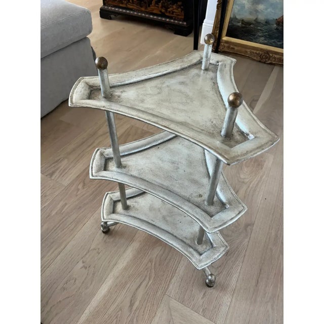 2010s Attributed to Jacques Garcia for Baker Furniture 3 Tiered Silver and Gold Leaf Side Table For Sale - Image 5 of 7