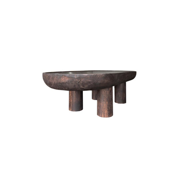 Wood Sculptural Round Table: Solid Mango Wood, Espresso Finish, Modern Organic For Sale - Image 7 of 8