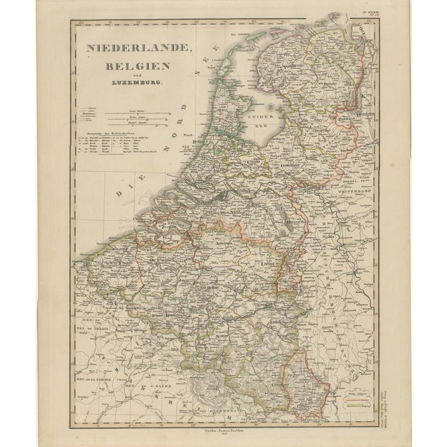 Antique Map of Netherlands, Belgium and Luxembourg by Perthes, 1857 For Sale