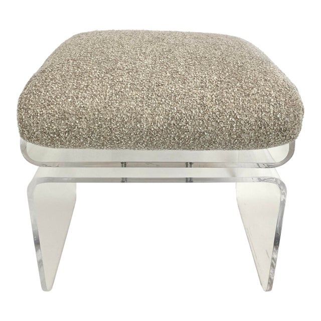 1970s Charles Hollis Jones Lucite Waterfall Swivel Bench or Ottoman For Sale