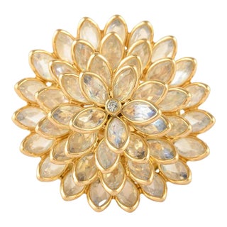 Cluster Rainbow Moonstone Statement Flower Ring Size 7 For Sale