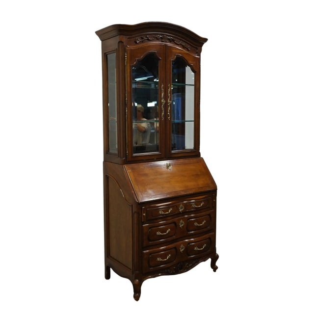 French Provincial Century Furniture Solid Cherry French Provincial 35" Secretary Desk W. Lighted Display Hutch For Sale - Image 3 of 13