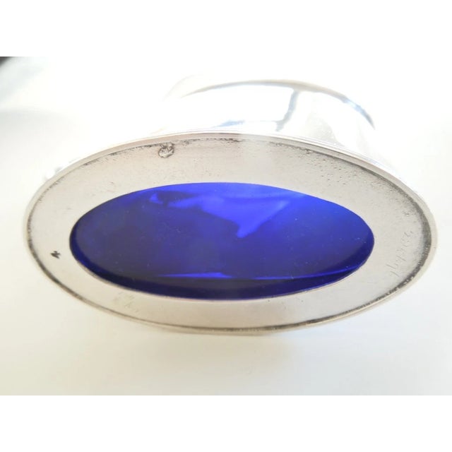 Metal 1882 Edward Hutton England Sterling Silver Mustard Pot Cobalt Blue Glass Liner For Sale - Image 7 of 9