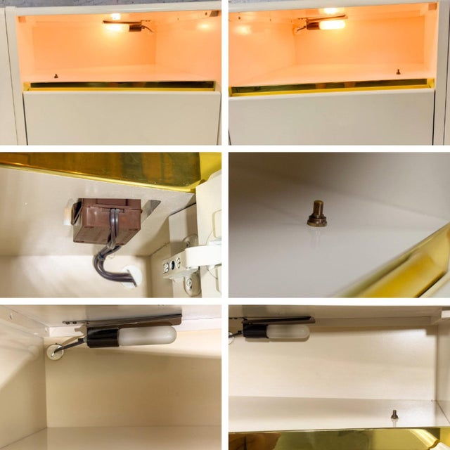 1990’s Modern to Postmodern Lane Furniture Queen Size Bed Headboard W/Nightstands White Lacquer & Brass For Sale - Image 13 of 18