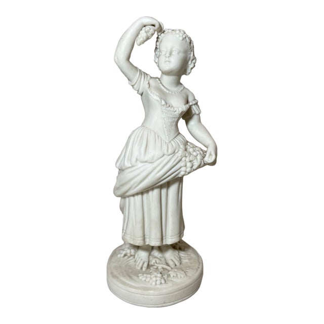 Antique 19th Century Parian Porcelain Lady Grapes European Figural Statue Figure For Sale