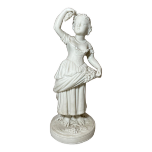 Antique 19th Century Parian Porcelain Lady Grapes European Figural Statue Figure