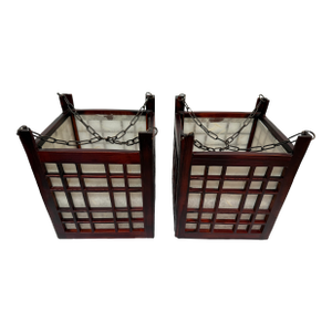 Late 20th Century Japanese Rosewood Candle Lanterns, Pair